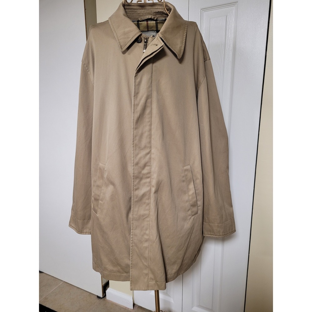 Brooks Brothers Mens Tan Cotton Twill Classic Car Coat Plaid Lined Jacket Large